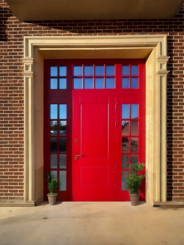Парадная красная дверь с остеклением Парадная красная дверь с остеклением