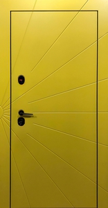 Входная дверь со скрытыми петлями и отделкой панелями МДФ RAL желтого цвета Входная дверь со скрытыми петлями и отделкой панелями МДФ RAL желтого цвета