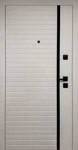 Входная дверь для квартиры с белыми панелями МДФ и петлями скрытого типа Входная дверь для квартиры с белыми панелями МДФ и петлями скрытого типа
