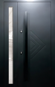 Полуторная входная термодверь со стеклом, скрытыми петлями, бугельной ручкой (порошковое покрытие + рисунок на металле) Полуторная входная термодверь со стеклом, скрытыми петлями, бугельной ручкой (порошковое покрытие + рисунок на металле)