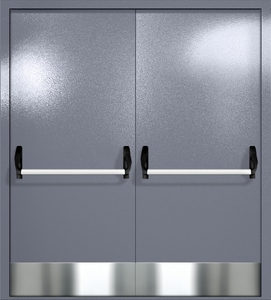 Противопожарная двупольная дверь ei-60 с отбойниками и ручками «антипаника» (серо-голубая) Противопожарная двупольная дверь ei-60 с отбойниками и ручками «антипаника» (серо-голубая)