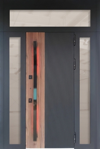 Входная группа с терморазрывом, остеклением, вертикальной ручкой с подсветкой (МДФ эмаль + шпон) Входная группа с терморазрывом, остеклением, вертикальной ручкой с подсветкой (МДФ эмаль + шпон)